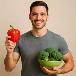 A healthy person holding fresh produce reflecting immune support for weight loss.