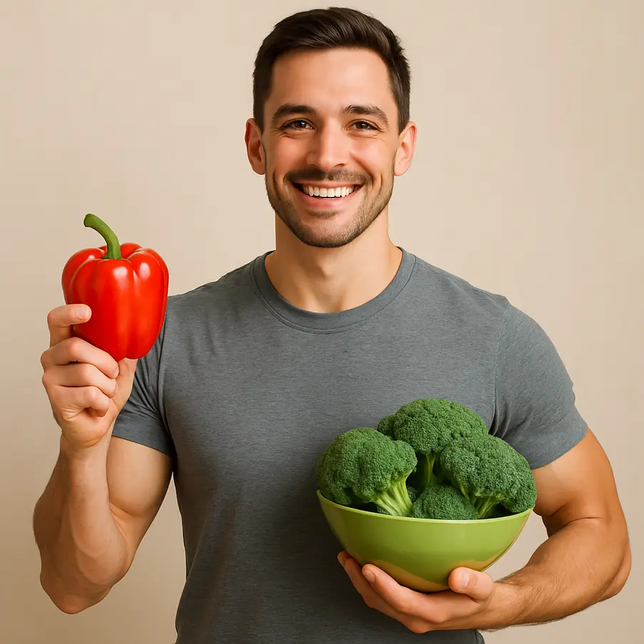 A healthy person holding fresh produce reflecting immune support for weight loss.
